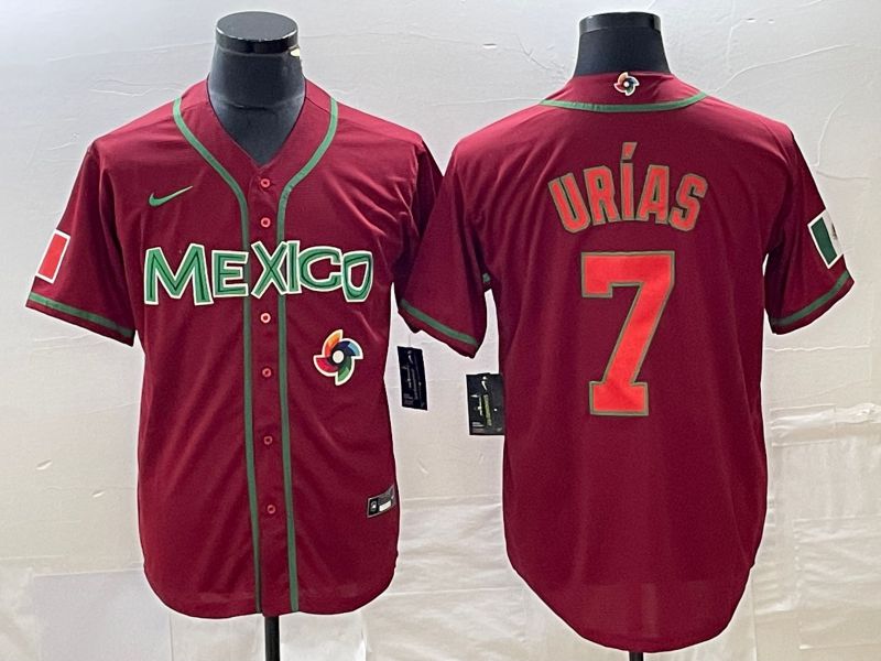 Men 2023 World Cub Mexico #7 Urias Red orange Nike MLB Jersey13